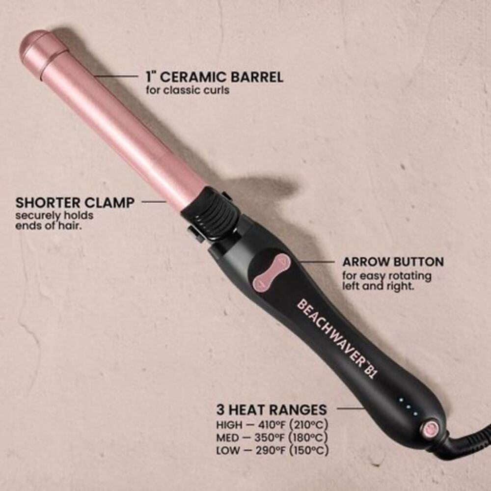 Beachwaver B1 Rotating Curling Iron 1” Ceramic Barrel Midnight Rose